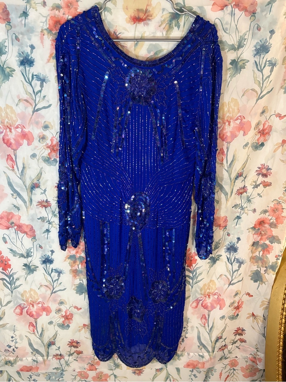 Vintage Beaded Royal Blue Women's Dress